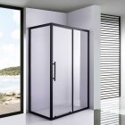 Stuxi Nizza Black 130x70 aszimmetrikus szögletes tolóajtós zuhanykabin 6 mm vízlepergető biztonsági üveggel, fekete elemekkel, 200 cm magas