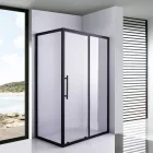 Stuxi Nizza Black 140x80 aszimmetrikus szögletes tolóajtós zuhanykabin 6 mm vízlepergető biztonsági üveggel, fekete elemekkel, 200 cm magas