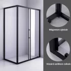 Stuxi Nizza Black 140x70 aszimmetrikus szögletes tolóajtós zuhanykabin 6 mm vízlepergető biztonsági üveggel, fekete elemekkel, 200 cm magas
