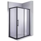 Stuxi Nizza Black 120x100 aszimmetrikus szögletes tolóajtós zuhanykabin 6 mm vízlepergető biztonsági üveggel, fekete elemekkel, 200 cm magas