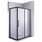 Stuxi Nizza Black 140x80 aszimmetrikus szögletes tolóajtós zuhanykabin 6 mm vízlepergető biztonsági üveggel, fekete elemekkel, 200 cm magas