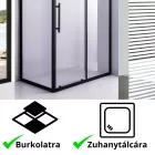 Stuxi Nizza Black 140x80 aszimmetrikus szögletes tolóajtós zuhanykabin 6 mm vízlepergető biztonsági üveggel, fekete elemekkel, 200 cm magas