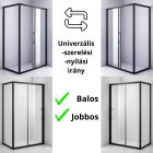 Stuxi Nizza Black 110x70 aszimmetrikus szögletes tolóajtós zuhanykabin 6 mm vízlepergető biztonsági üveggel, fekete elemekkel, 200 cm magas