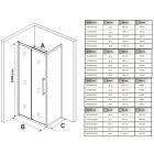 Stuxi Nizza Black 120x100 aszimmetrikus szögletes tolóajtós zuhanykabin 6 mm vízlepergető biztonsági üveggel, fekete elemekkel, 200 cm magas