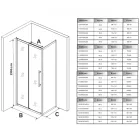 Stuxi Nizza Black 140x80 aszimmetrikus szögletes tolóajtós zuhanykabin 6 mm vízlepergető biztonsági üveggel, fekete elemekkel, 200 cm magas