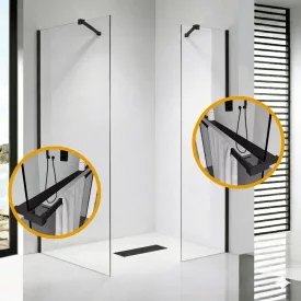  Stuxi Milano Easy Black Kombi Plus 2 Walk-in zuhanyfal, 70x70 cm, 8 mm vastag vízlepergető biztonsági üveggel, helytakarékos stabilizátorral, 2 polccal