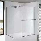 Stuxi Milano Easy Black Kombi Plus 1 Walk-in zuhanyfal, 70x70 cm, 8 mm vastag vízlepergető biztonsági üveggel, helytakarékos stabilizátorral, polccal