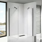 Stuxi Milano Easy Black Kombi Walk-in zuhanyfal, 70x70 cm, 8 mm vastag vízlepergető biztonsági üveggel, helytakarékos stabilizátorral