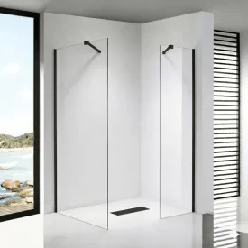   Stuxi Milano Easy Black Kombi Walk-in zuhanyfal, 70x70 cm, 8 mm vastag vízlepergető biztonsági üveggel, helytakarékos stabilizátorral