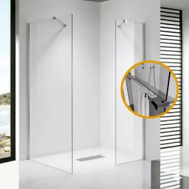   Stuxi Milano Easy Kombi Plus 1 Walk-in zuhanyfal, 70x70 cm, 8 mm vastag vízlepergető biztonsági üveggel, helytakarékos stabilizátorral, polccal