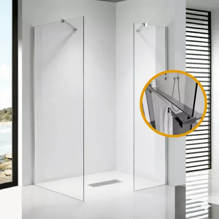 Stuxi Milano Easy Kombi Plus 1 Walk-in zuhanyfal, 70x70 cm, 8 mm vastag vízlepergető biztonsági üveggel, helytakarékos stabilizátorral, polccal