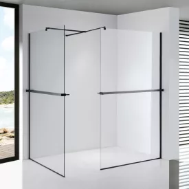   Stuxi Milano Kombi Plus 2 Black Walk-in zuhanyfal, 70x70 cm, 8 mm vastag vízlepergető biztonsági üveggel, 2 polccal és törölközőtartóval