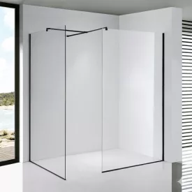   Stuxi Milano Kombi Black Walk-in zuhanyfal, 70x70 cm, 8 mm vastag vízlepergető biztonsági üveggel, 200 cm magas, matt fekete