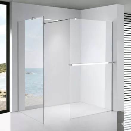 Stuxi Milano Kombi Plus 1 Walk-in zuhanyfal, 120x100 cm, 8 mm vastag vízlepergető biztonsági üveggel, polccal és törölközőtartóval