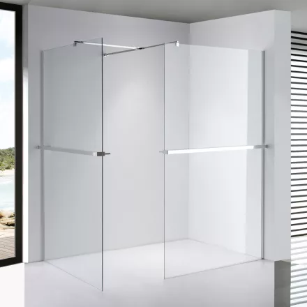 Stuxi Milano Kombi Plus 2 Walk-in zuhanyfal, 100x90 cm, 8 mm vastag vízlepergető biztonsági üveggel, 2 polccal és törölközőtartóval