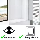 Stuxi Milano Plus Walk-in zuhanyfal, 100x200 cm, 8 mm vastag vízlepergető biztonsági üveggel, króm profillal, távtartóval, polccal és törölközőtartóval