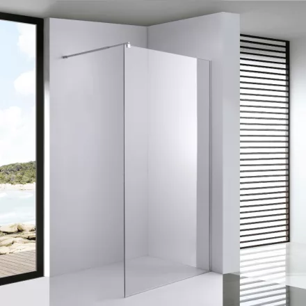 Stuxi Milano Walk-in zuhanyfal, 90x200 cm, 8 mm vastag vízlepergető biztonsági üveggel, króm profillal és távtartóval