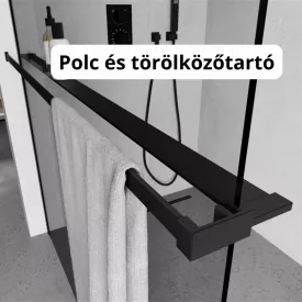  Stuxi Zuhanyfal kiegészítő fekete polc és törölközőtartó 140 cm, vágható