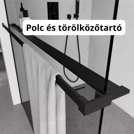 Stuxi Zuhanyfal kiegészítő fekete polc és törölközőtartó 140 cm, vágható