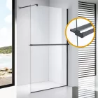 Stuxi Milano Plus Black Walk-in zuhanyfal, 140x200 cm, 8 mm vastag vízlepergető biztonsági üveggel, 200 cm magas, matt fekete profillal és távtartóval
