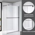 Stuxi Milano Plus Black Walk-in zuhanyfal, 70x200 cm, 8 mm vastag vízlepergető biztonsági üveggel, matt fekete profillal, távtartóval, polccal és törölközőtartóval