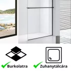 Stuxi Milano Plus Black Walk-in zuhanyfal, 70x200 cm, 8 mm vastag vízlepergető biztonsági üveggel, matt fekete profillal, távtartóval, polccal és törölközőtartóval