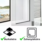 Stuxi Milano Easy Plus Black Walk-in zuhanyfal, 140x200 cm, 8 mm vastag vízlepergető üveggel, helytakarékos stabilizátorral, polccal, törölközőtartóval