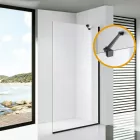 Stuxi Milano Easy Black Walk-in zuhanyfal, 140x200 cm, 8 mm vastag vízlepergető biztonsági üveggel, 200 cm magas, helytakarékos stabilizátorral