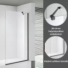 Stuxi Milano Easy Black Walk-in zuhanyfal, 140x200 cm, 8 mm vastag vízlepergető biztonsági üveggel, 200 cm magas, helytakarékos stabilizátorral