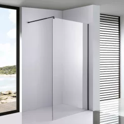   Stuxi Milano Black Walk-in zuhanyfal 8 mm vastag vízlepergető biztonsági üveggel, 200 cm magas, fekete profillal és távtartóval
