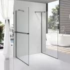 Stuxi Milano Gate Black Plus 1 falsíkra szerelhető, két oldalfalas walk-in zuhanyfal, 70x70 cm, 8 mm vastag vízlepergető biztonsági üveggel, helytakarékos sarokmerevítőkkel