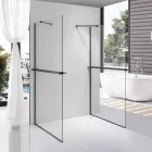 Stuxi Milano Gate Black Plus 2 falsíkra szerelhető, két oldalfalas walk-in zuhanyfal, 70x70 cm, 8 mm vastag vízlepergető biztonsági üveggel, helytakarékos sarokmerevítőkkel