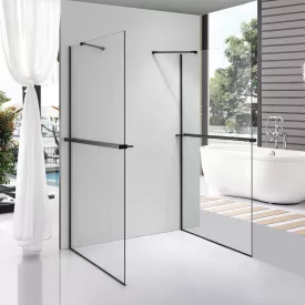   Stuxi Milano Gate Black Plus 2 falsíkra szerelhető, két oldalfalas walk-in zuhanyfal, 70x70 cm, 8 mm vastag vízlepergető biztonsági üveggel, helytakarékos sarokmerevítőkkel