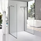 Stuxi Milano Gate Black falsíkra szerelhető, két oldalfalas walk-in zuhanyfal, 70x70 cm, 8 mm vastag vízlepergető biztonsági üveggel, helytakarékos sarokmerevítőkkel
