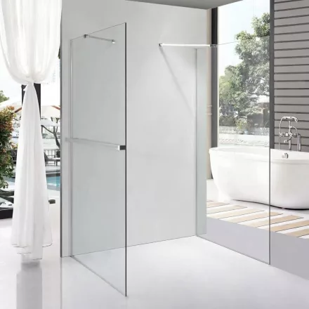 Stuxi Milano Gate Plus 1 falsíkra szerelhető, két oldalfalas walk-in zuhanyfal, 70x70 cm, 8 mm vastag vízlepergető biztonsági üveggel, helytakarékos sarokmerevítőkkel