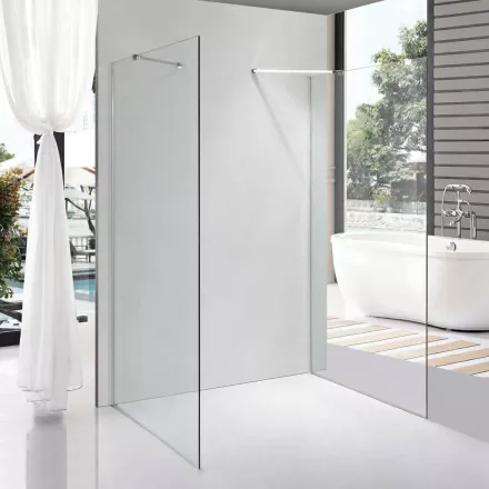 Stuxi Milano Gate falsíkra szerelhető, két oldalfalas walk-in zuhanyfal, 70x70 cm, 8 mm vastag vízlepergető biztonsági üveggel, helytakarékos sarokmerevítőkkel
