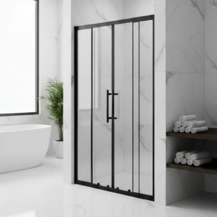 Stuxi Sydney Black 120 cm széles két tolóajtós zuhanyajtó 6 mm vastag vízlepergető biztonsági üveggel, fekete elemekkel, 200 cm magas