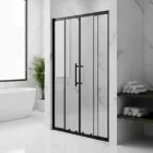 Stuxi Sydney Black 150 cm széles két tolóajtós zuhanyajtó 6 mm vastag vízlepergető biztonsági üveggel, fekete elemekkel, 200 cm magas