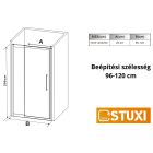 Stuxi Sydney 110 cm széles toló zuhanyajtó 6 mm vastag vízlepergető biztonsági üveggel, króm elemekkel, 200 cm magas