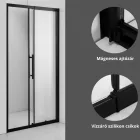 Stuxi Sydney Black 120 cm széles toló zuhanyajtó 6 mm vastag vízlepergető biztonsági üveggel, fekete elemekkel, 200 cm magas