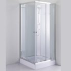 Stuxi Genova 80x80 cm szögletes két tolóajtós fehér hátfalas zuhanykabin 5 mm üveggel zuhanytálcával és csapteleppel