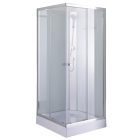 Stuxi Genova 80x80 cm szögletes két tolóajtós fehér hátfalas zuhanykabin 5 mm üveggel zuhanytálcával és csapteleppel