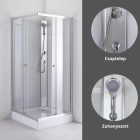 Stuxi Genova 80x80 cm szögletes két tolóajtós fehér hátfalas zuhanykabin 5 mm üveggel zuhanytálcával és csapteleppel