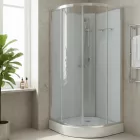 Stuxi Genova 90x90 cm íves két tolóajtós fehér hátfalas zuhanykabin 5 mm üveggel zuhanytálcával és csapteleppel