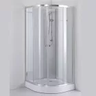 Stuxi Genova 90x90 cm íves két tolóajtós fehér hátfalas zuhanykabin 5 mm üveggel zuhanytálcával és csapteleppel
