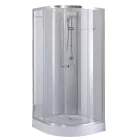 Stuxi Genova 90x90 cm íves két tolóajtós fehér hátfalas zuhanykabin 5 mm üveggel zuhanytálcával és csapteleppel