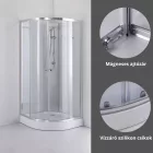 Stuxi Genova 90x90 cm íves két tolóajtós fehér hátfalas zuhanykabin 5 mm üveggel zuhanytálcával és csapteleppel