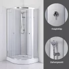 Stuxi Genova 90x90 cm íves két tolóajtós fehér hátfalas zuhanykabin 5 mm üveggel zuhanytálcával és csapteleppel
