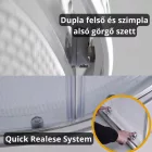 Stuxi Genova 90x90 cm íves két tolóajtós fehér hátfalas zuhanykabin 5 mm üveggel zuhanytálcával és csapteleppel