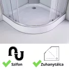 Stuxi Genova 90x90 cm íves két tolóajtós fehér hátfalas zuhanykabin 5 mm üveggel zuhanytálcával és csapteleppel